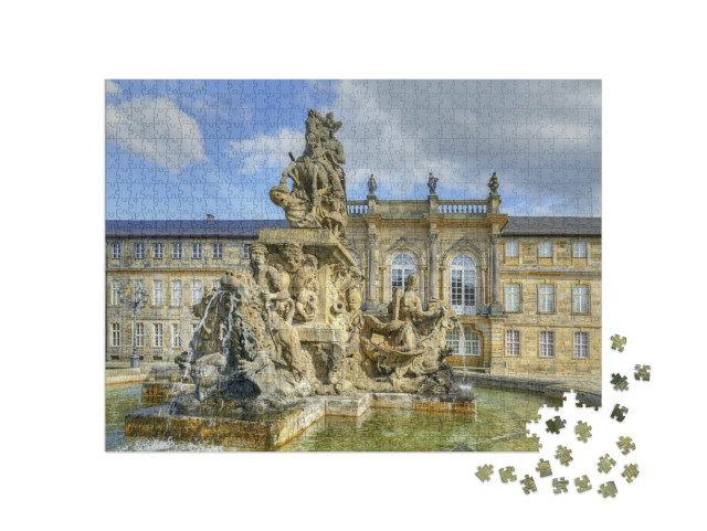 Puzzle 1000 Teile „Bayreuth - Brunnen und Neues Schloss, Deutschland“