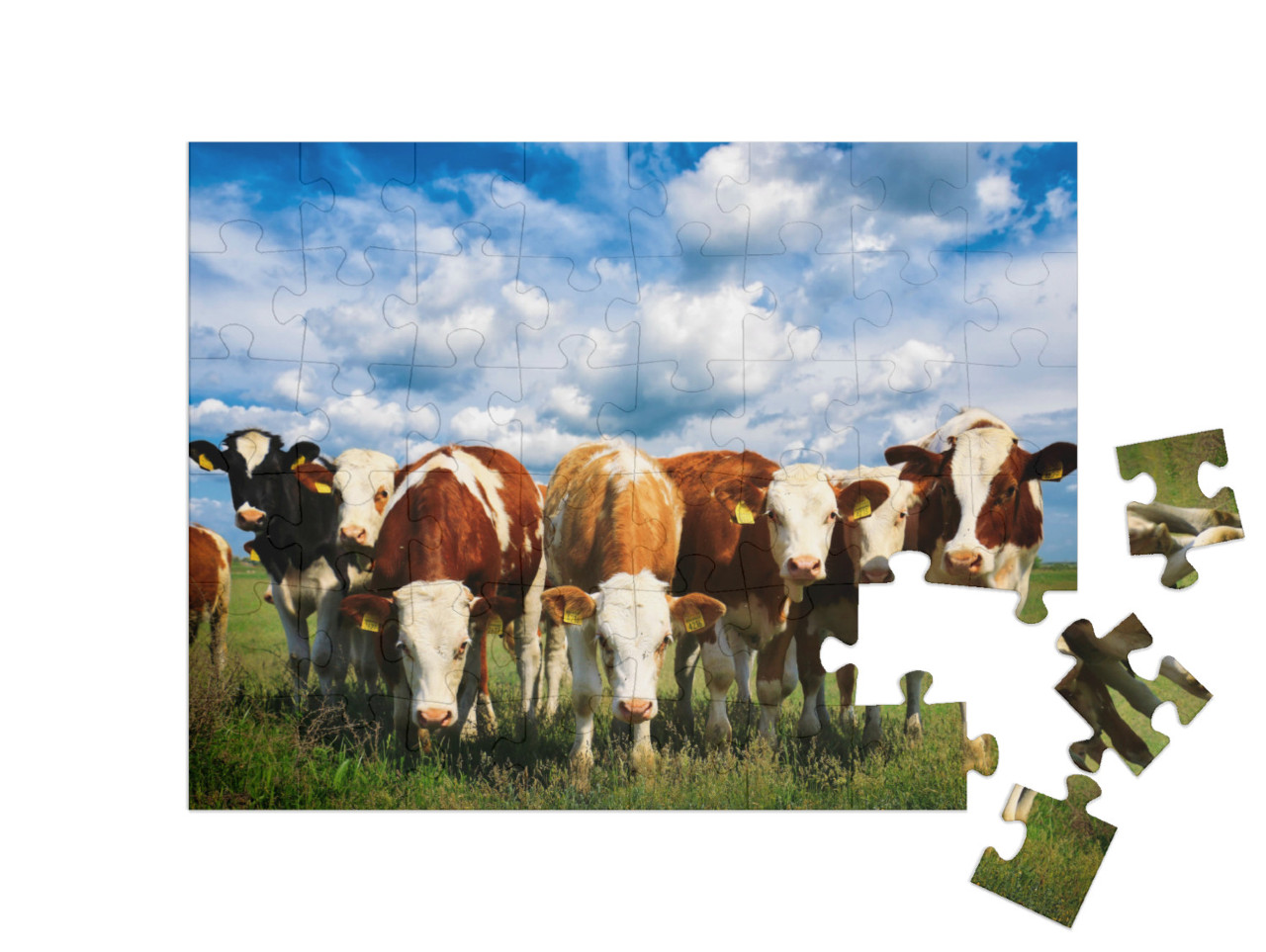 Puzzle 48 Teile „Kühe auf einer grünen Sommerwiese“