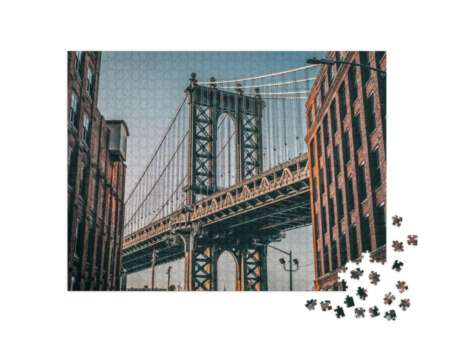 Puzzle 1000 Teile „Die Manhattan Bridge durch die Augen von Brooklyn, New York“