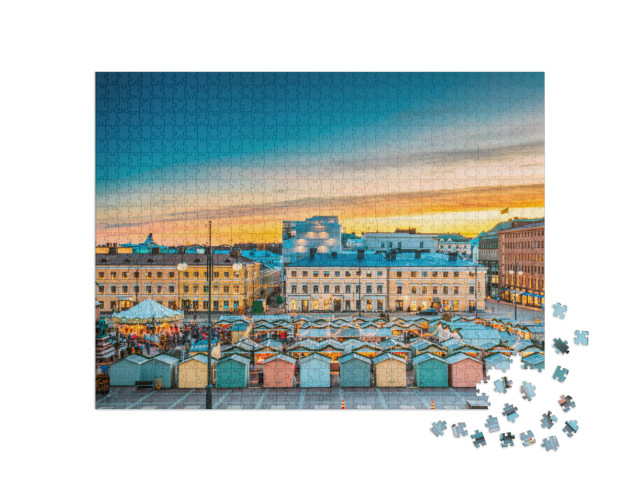 Puzzle 1000 Teile „Abendlicher Weihnachtsmarkt in Helsinki“