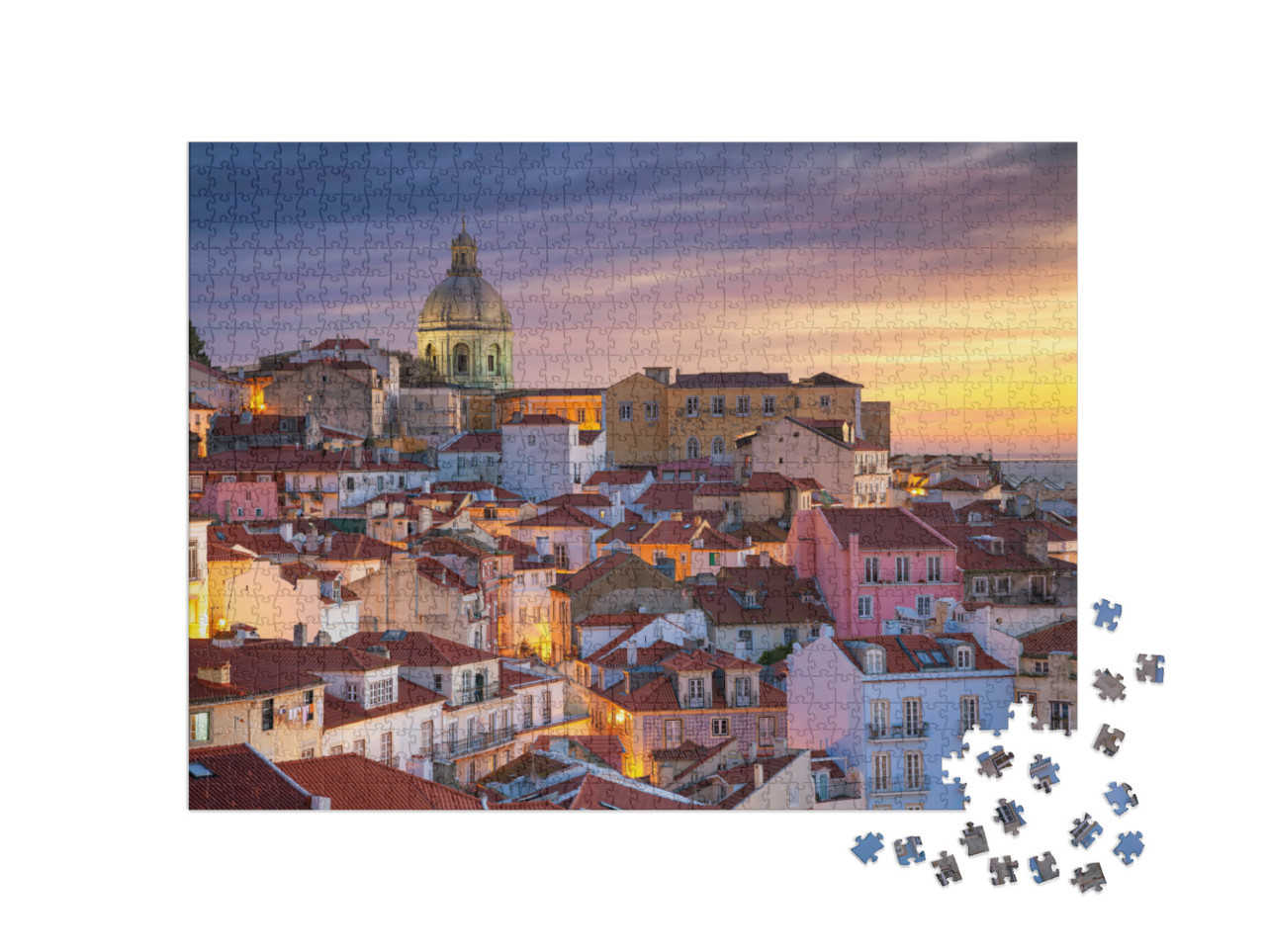 Puzzle 1000 Teile „Sonnenaufgang über Lissabon, Hauptstadt von Portugal“