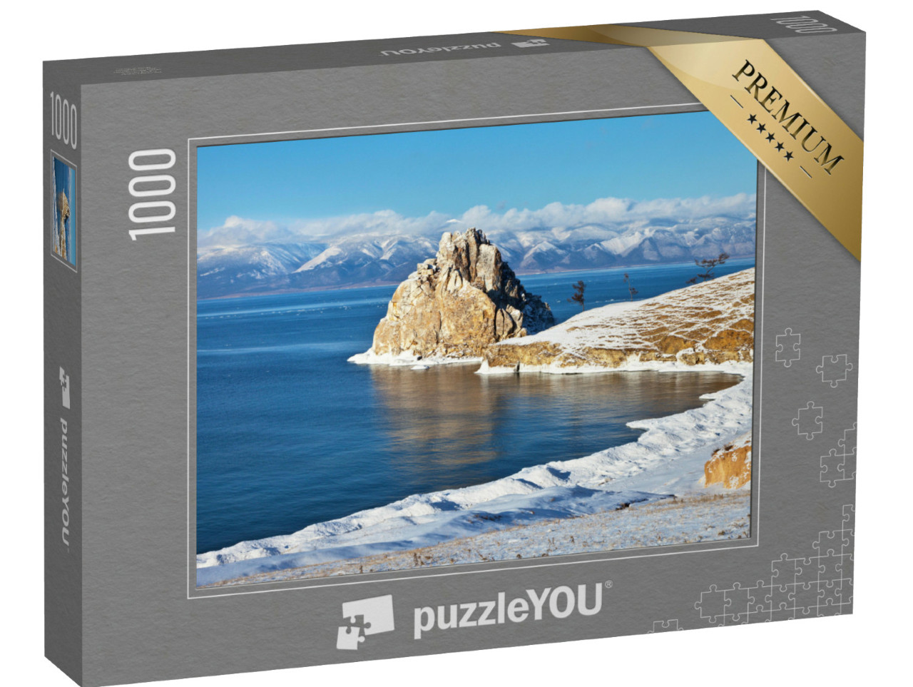 Puzzle 1000 Teile „Baikalsee im Schnee: Der Schamanka-Felsen“