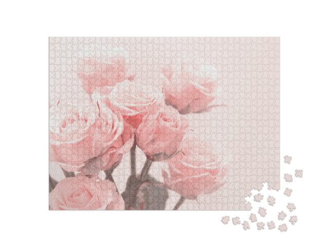 Puzzle 1000 Teile „Zartrosa Rosen in weichem Licht“