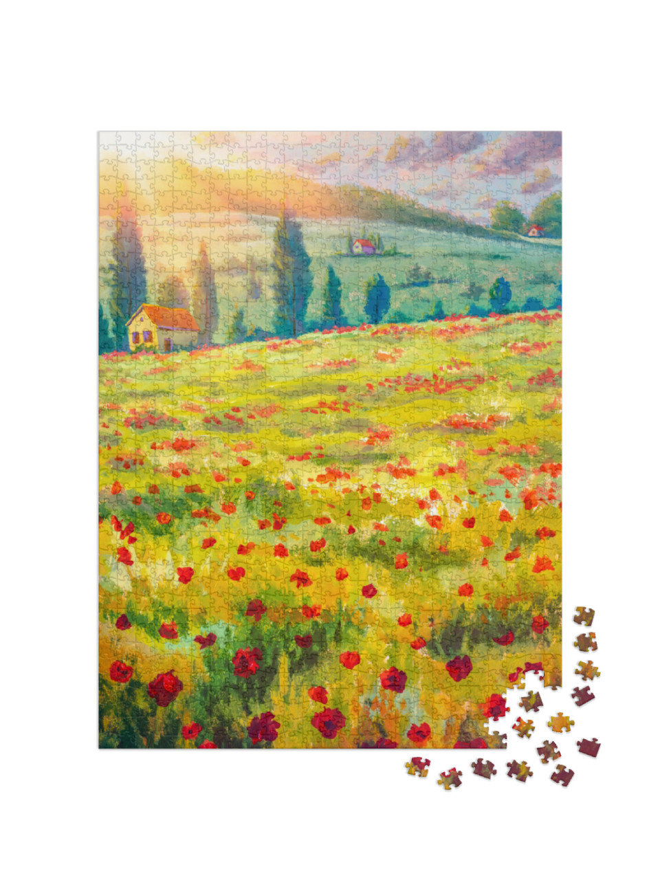 Puzzle 1000 Teile „Rote Mohnblumen, Claude Monet Impressionismus“