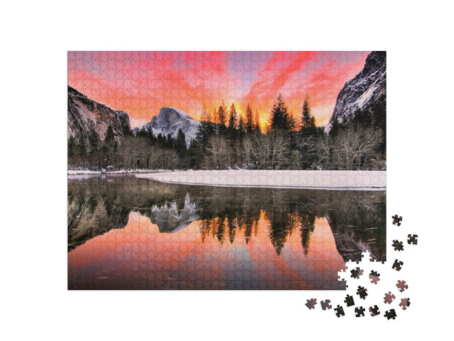Puzzle 1000 Teile „Spektakulärer Sonnenaufgang im Winter,  Yosemite National Park, Kalifornien, USA“