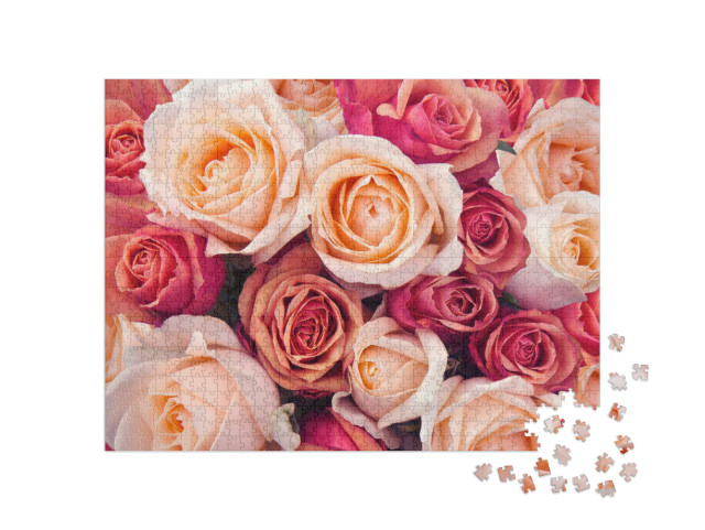 Puzzle 1000 Teile „Rosa, orange und pfirsichfarbene Rosen“