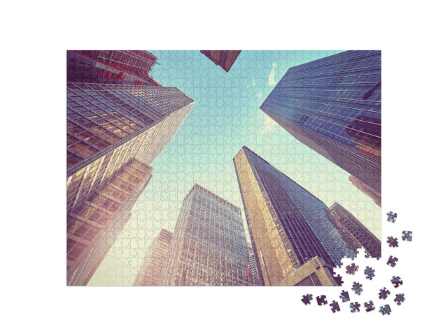 Puzzle 1000 Teile „Vintage-Foto der Wolkenkratzer von Manhattan bei Sonnenuntergang“