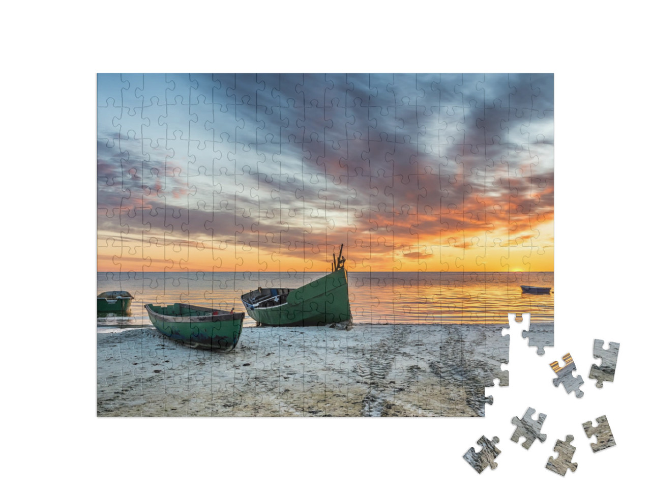 Puzzle 200 Teile „Verankertes Fischerboot am Sandstrand der Ostsee“