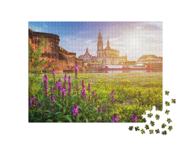 Puzzle 1000 Teile „Dresdner Stadtsilhouette mit Elbe und Augustusbrücke, Deutschland“