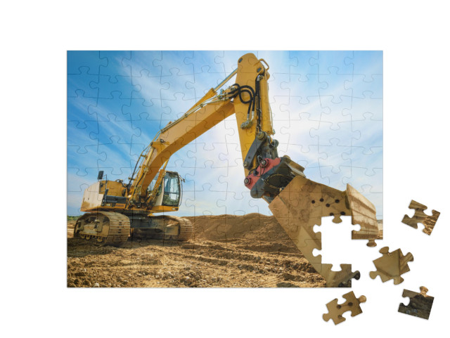Puzzle 100 Teile „Großer Bagger auf neuer Baustelle “