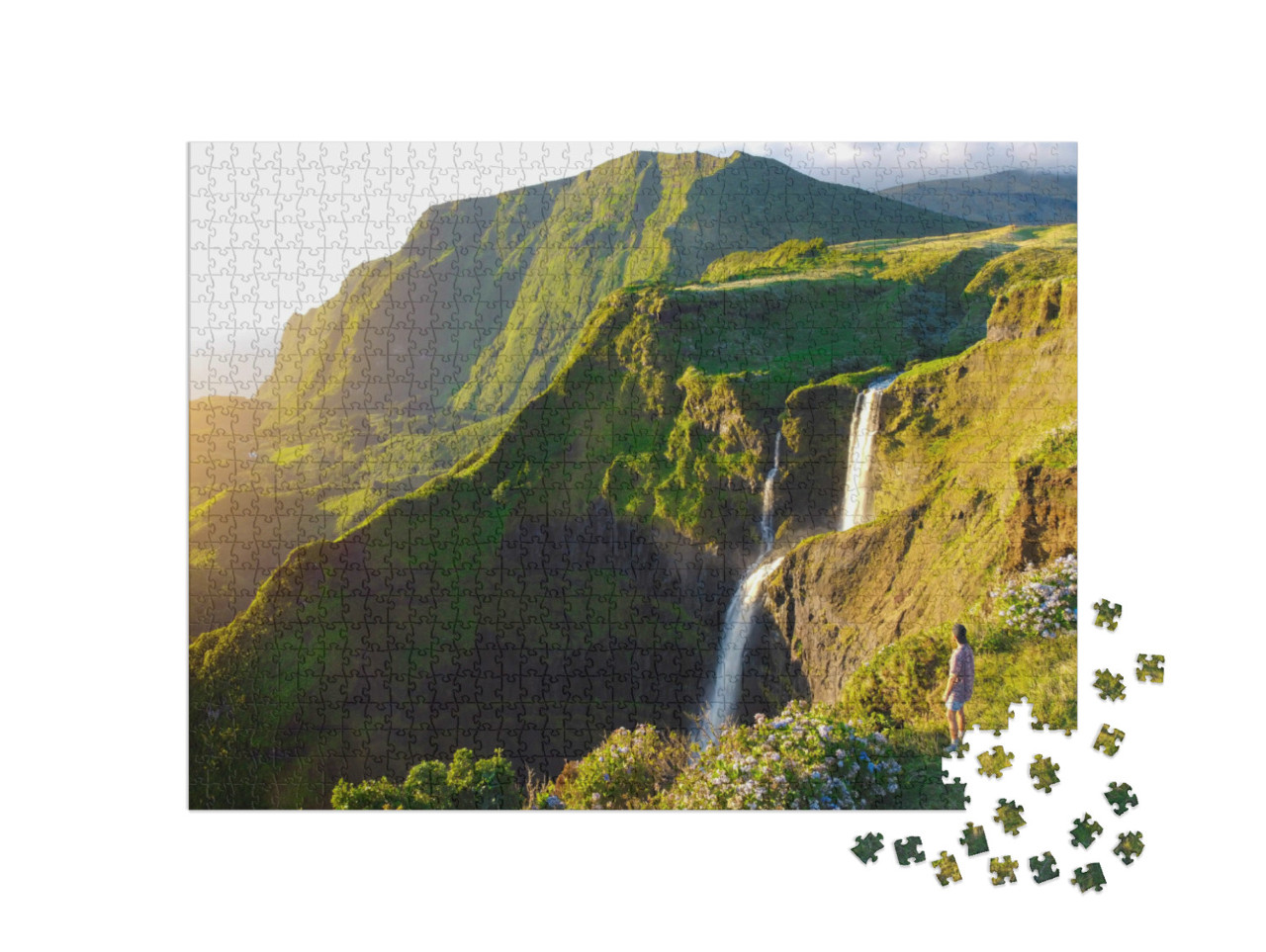 Puzzle 1000 Teile „Paradiesischer Blick über die Insel Flores, Azoren, Portugal“