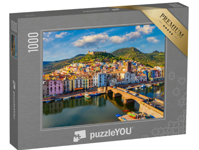 Puzzle 1000 Teile „Luftaufnahme des Dorfes Bosa mit bunten Häusern, Sardinien“