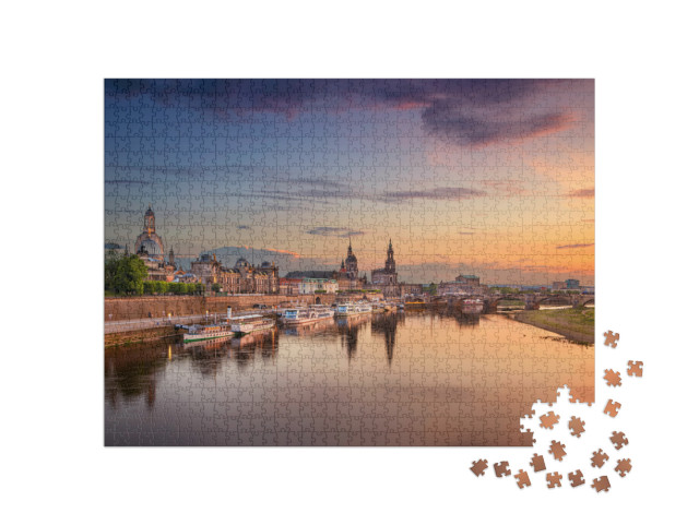 Puzzle 1000 Teile „Wunderschöner Blick auf Dresden am Abend, Deutschland“