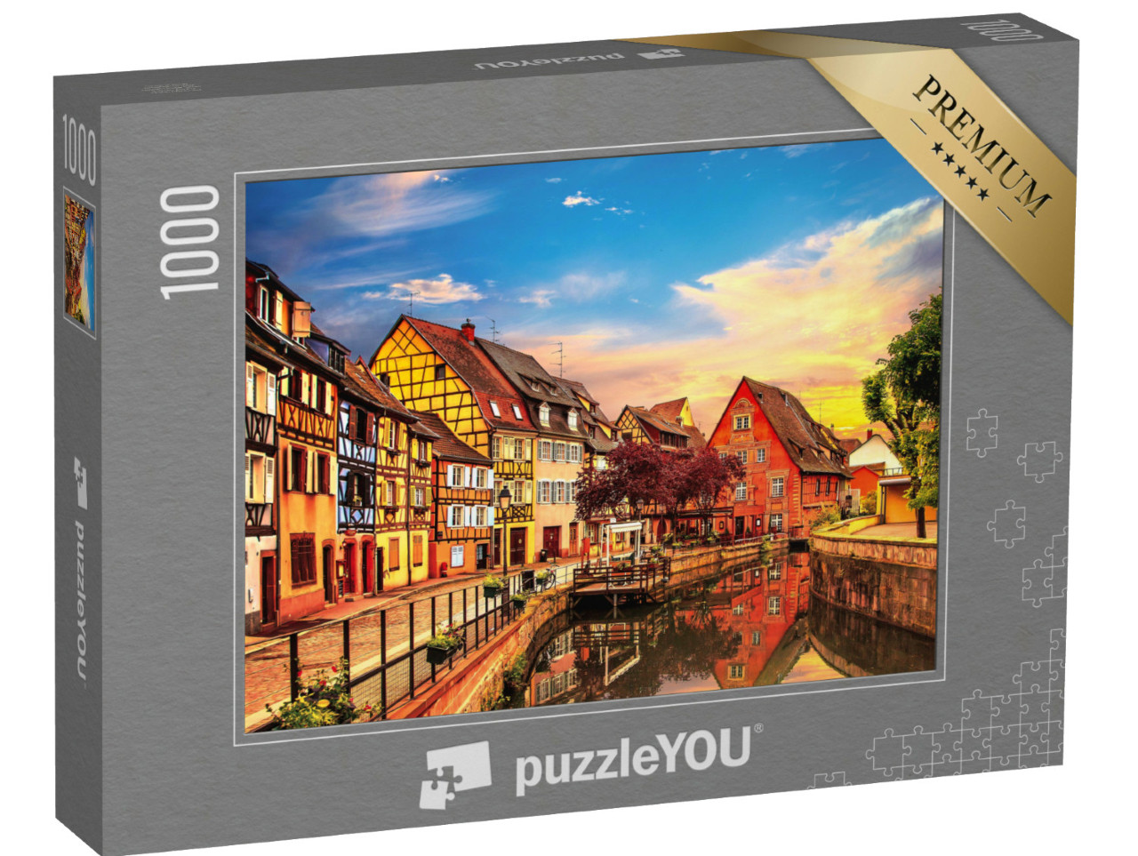 Puzzle 1000 Teile „Colmar: Wasserkanal und traditionelle Häuser, Elsass, Frankreich“