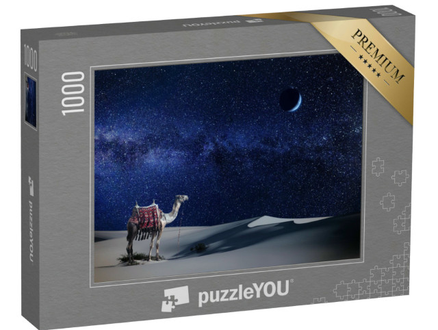 Puzzle 1000 Teile „Einsames Kamel unter dem Sternenhimmel der Wüste“