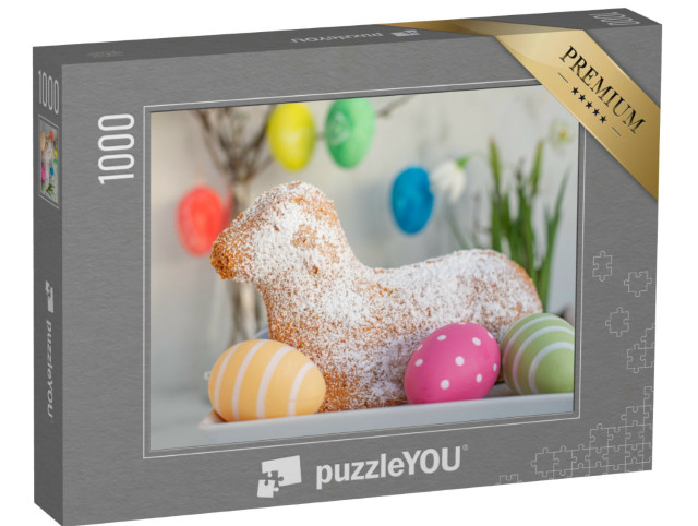 Puzzle 1000 Teile „Gebackenes Osterlamm mit bunten Ostereiern“