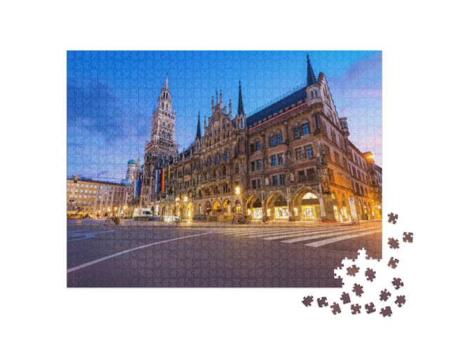 Puzzle 1000 Teile „Marienplatz und Münchner Rathaus bei Nacht, Bayern, Deutschland“
