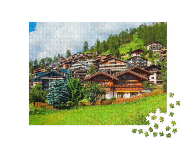 Puzzle 1000 Teile „Traditionelle lokale Häuser im Zentrum von Zermatt“
