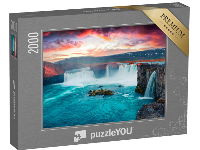 Puzzle 2000 Teile „Ein Sommermorgen am Godafoss-Wasserfall in Island “