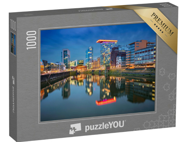 Puzzle 1000 Teile „Stadtbild von Düsseldorf mit Medienhafen und Rhein, Deutschland“