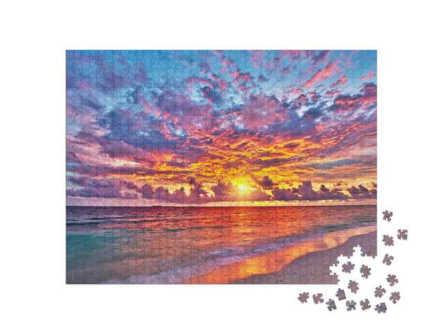 Puzzle 1000 Teile „Sonnenuntergang über dem Meer auf den Malediven“