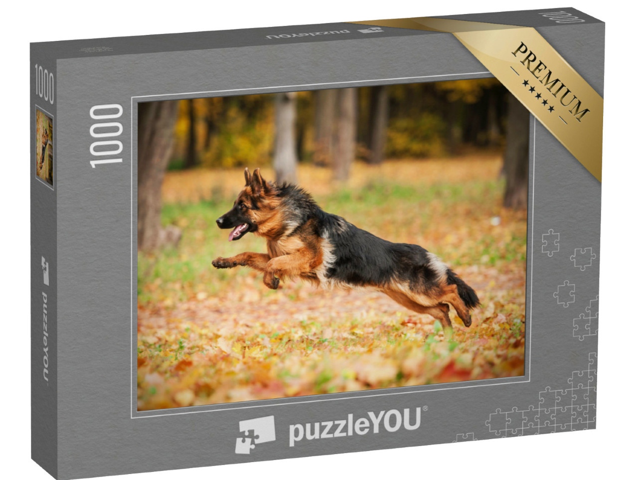 Puzzle 1000 Teile „Deutscher Schäferhund beim Spielen im Herbst“