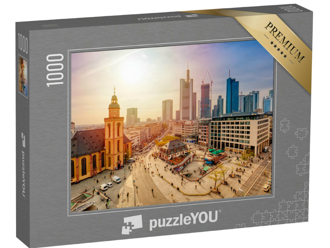 Puzzle 1000 Teile „Blick auf Frankfurt am Main im Sonnenuntergang“