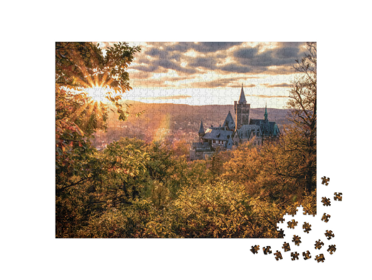 Puzzle 1000 Teile „Schloss Wernigerode im herbstlichen Sonnenuntergang“