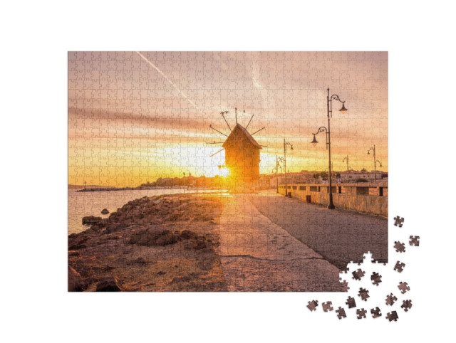 Puzzle 1000 Teile „Alte Windmühle bei Sonnenaufgang, Nesseba, Bulgarien“