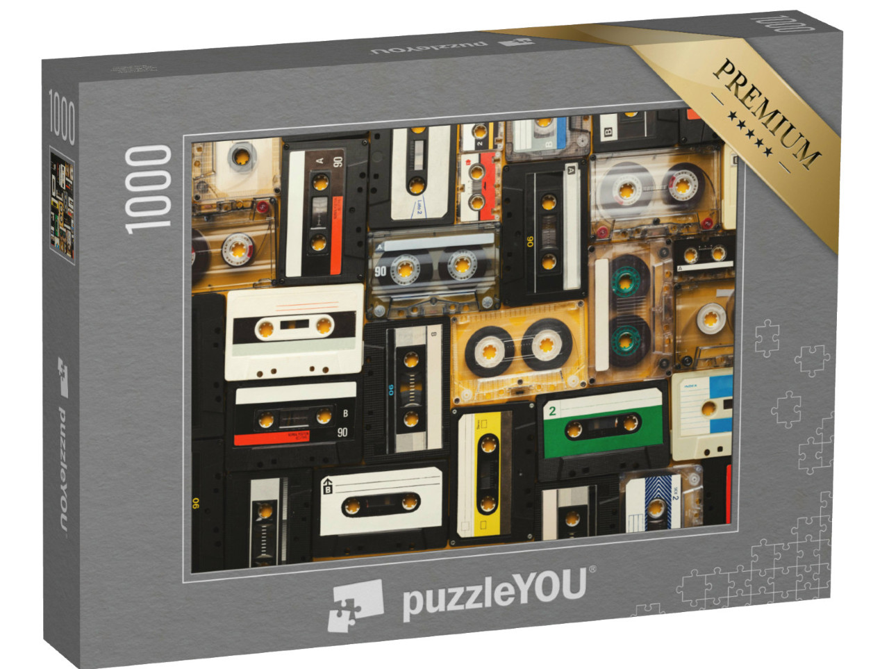 Puzzle 1000 Teile „Retro-Audiokassettenbänder auf beigem Hintergrund“