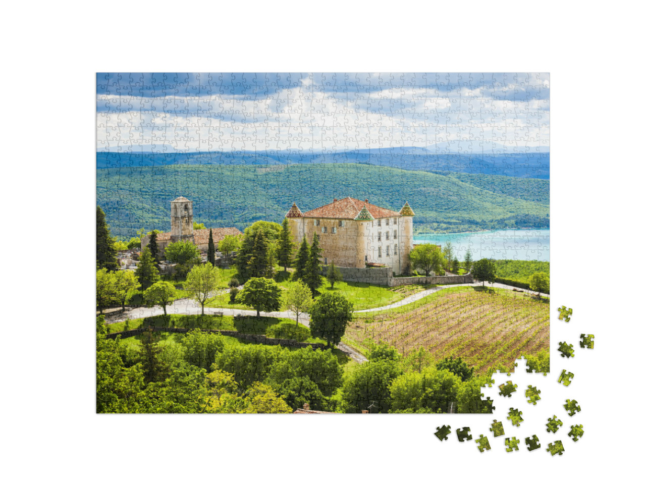 Puzzle 1000 Teile „Aiguines und der See St. Croix, Departement Var, Provence, Frankreich“