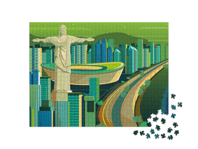 Puzzle 1000 Teile „Vektorillustration der Christus der Erlöser-Statue in Brasilien“
