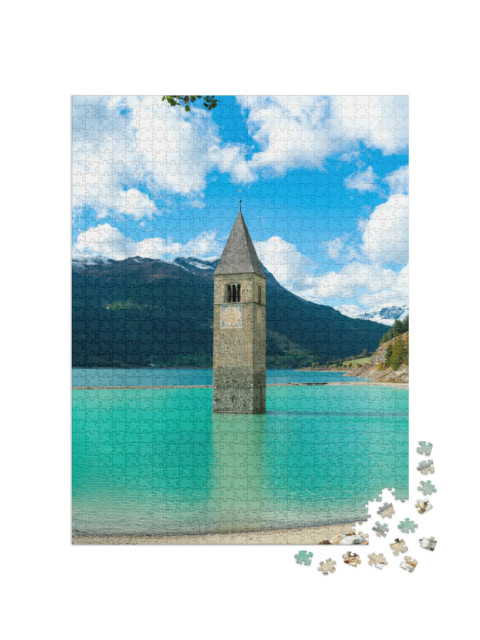 Puzzle 1000 Teile „Der übrig gebliebene Kirchturm des alten Dorfes“