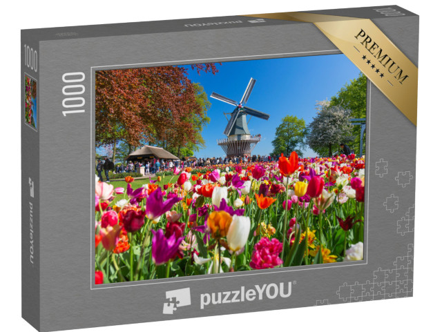 Puzzle 1000 Teile „Tulpengarten und Windmühe in Lisse, Holland, Niederlande“