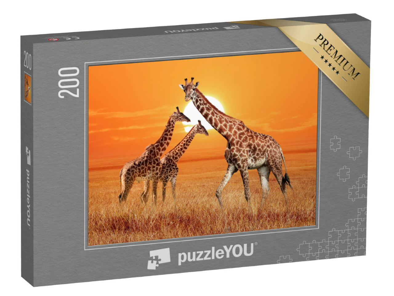Puzzle 200 Teile „Giraffe mit ihren zwei Jungtieren, Serengeti-Nationalpark, Tansania“
