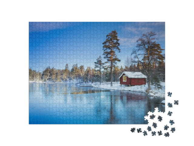 Puzzle 1000 Teile „Schwedenhaus Winter“