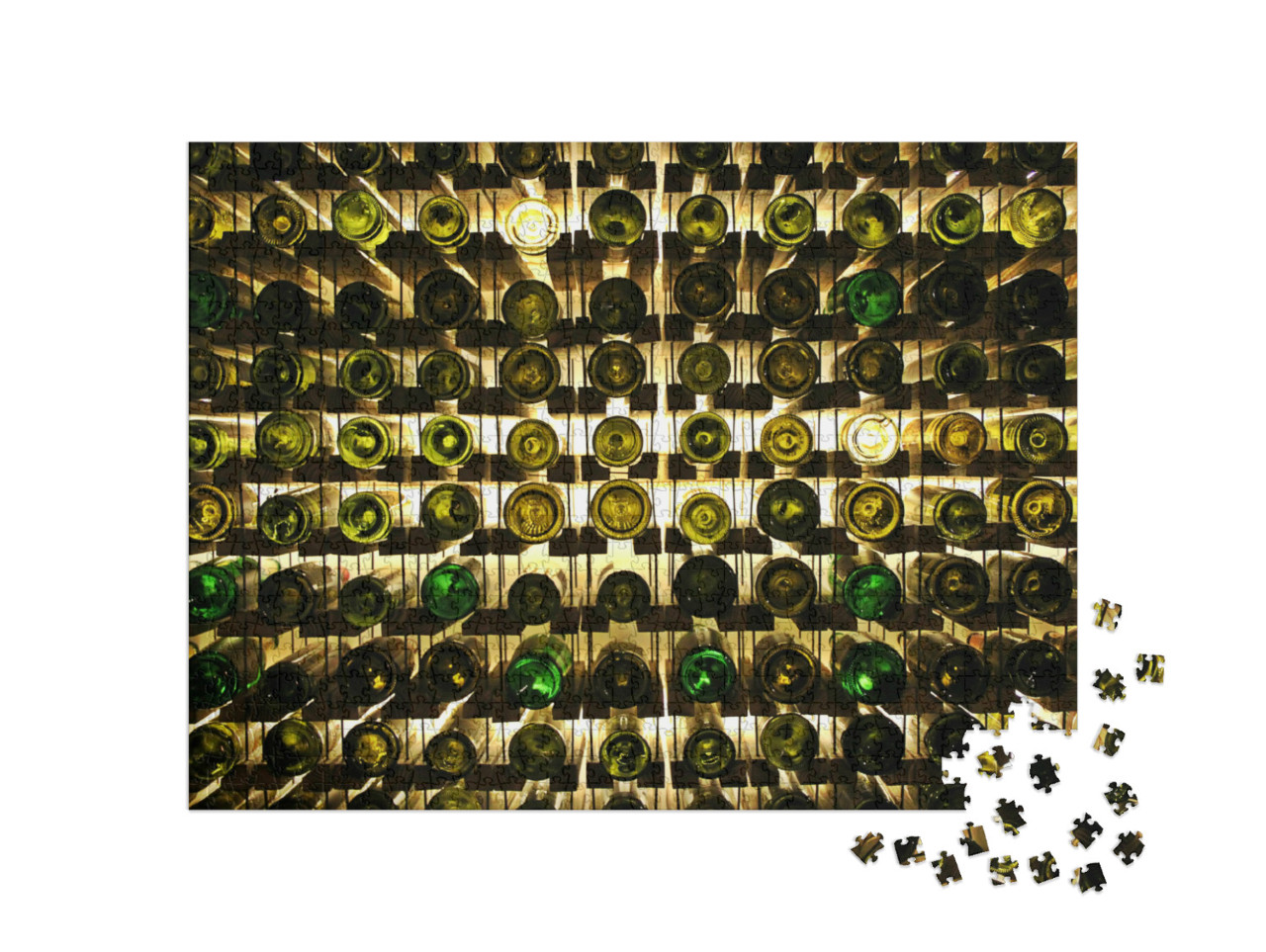 Puzzle 1000 Teile „Abstrakte Fotografie: Weinflaschen im Weinregal“