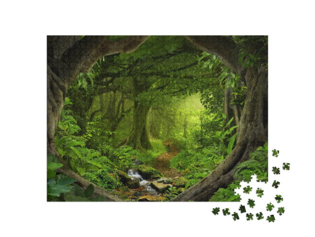 Puzzle 1000 Teile „Tiefer tropischer Dschungel mit Fluss in Südostasien“