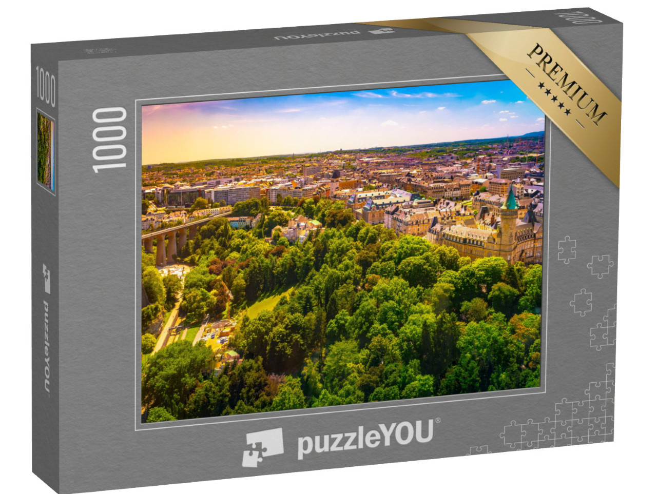 Puzzle 1000 Teile „Panoramablick aus der Luft auf Luxemburg im Sommer“