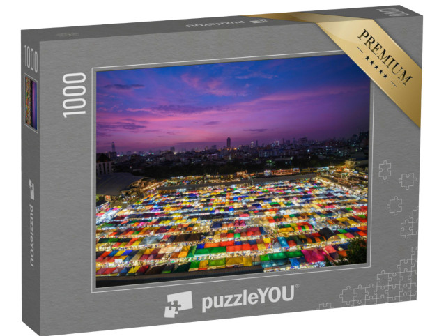 Puzzle 1000 Teile „Bunt beleuchteter Nachtmarkt von Bangkok, Thailand“