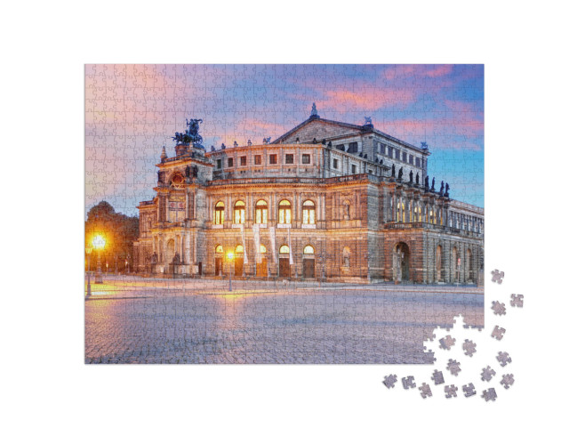 Puzzle 1000 Teile „Zartes Morgenrot über der Semperoper in Dresden“