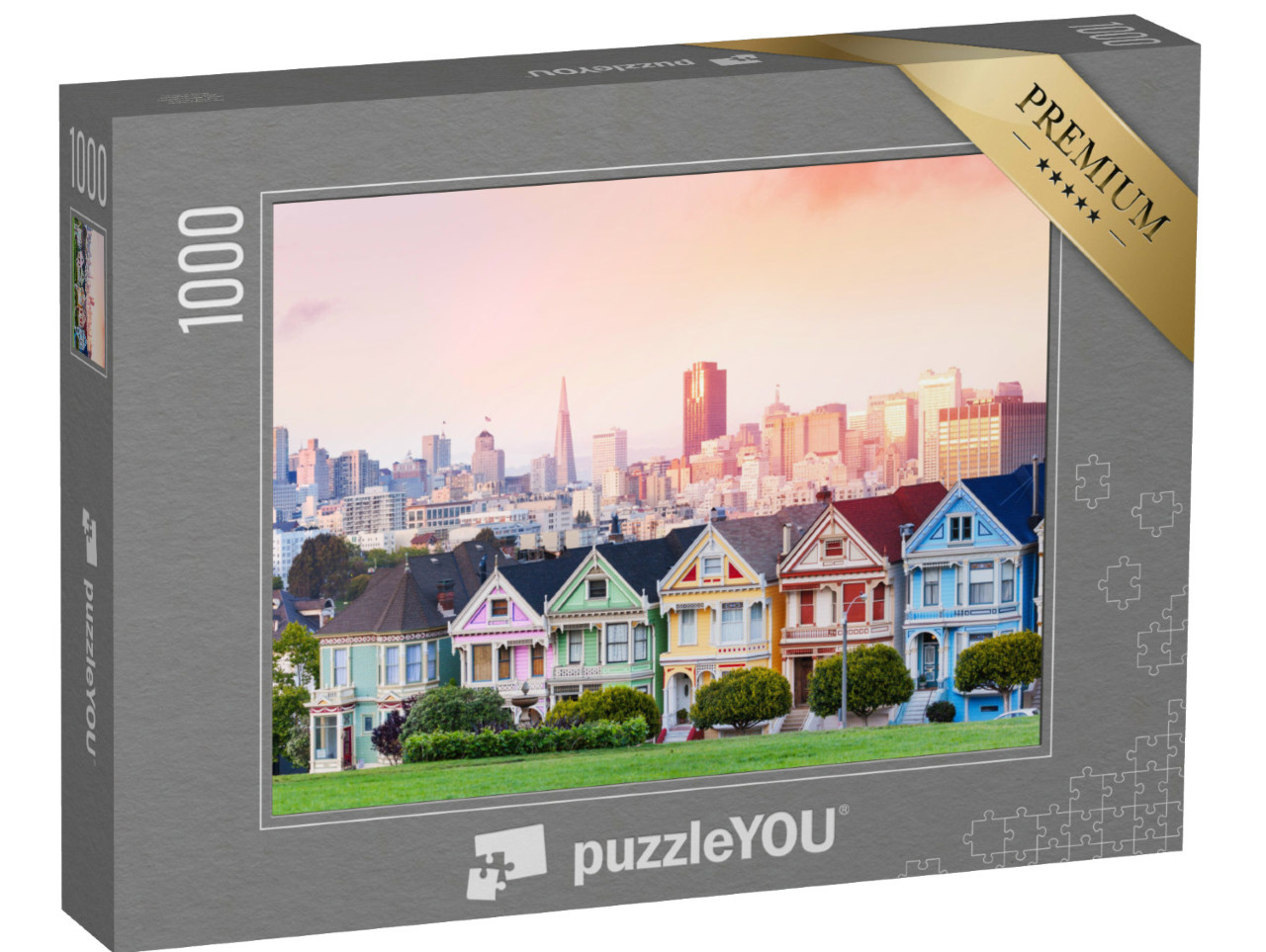 Puzzle 1000 Teile „Painted Ladies vor der abendlichen Skyline von San Francisco“