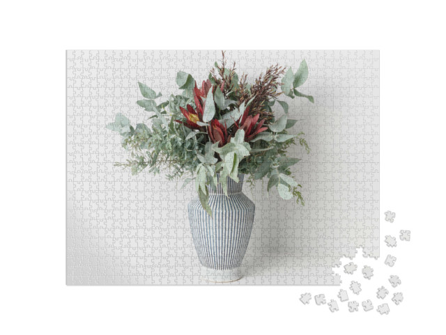 Puzzle 1000 Teile „Silvan Reds, Wattle-Laub und Eukalyptusblätter als australischer Blumenstrauß“