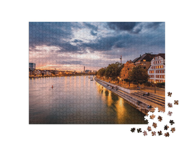 Puzzle 1000 Teile „Basel am Rhein im Sonnenuntergang, Schweiz“