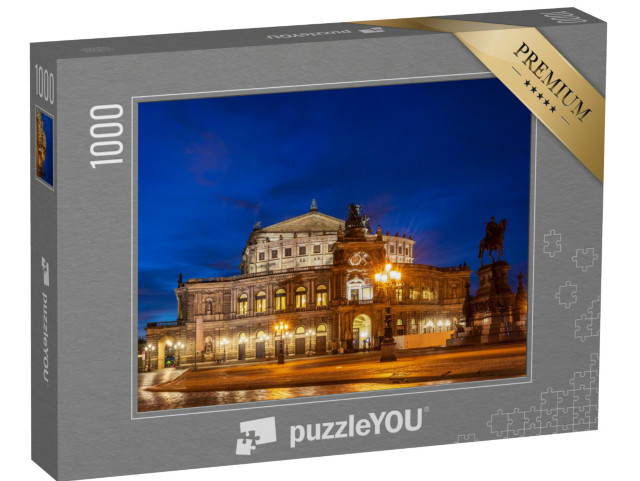 Puzzle 1000 Teile „Hell erleuchtete Semperoper in Dresden zur blauen Stunde“