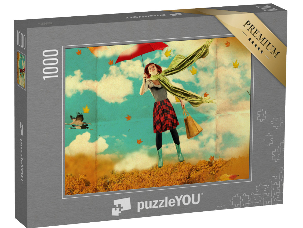 Puzzle 1000 Teile „Retro-Postkarte mit einer jungen Frau“