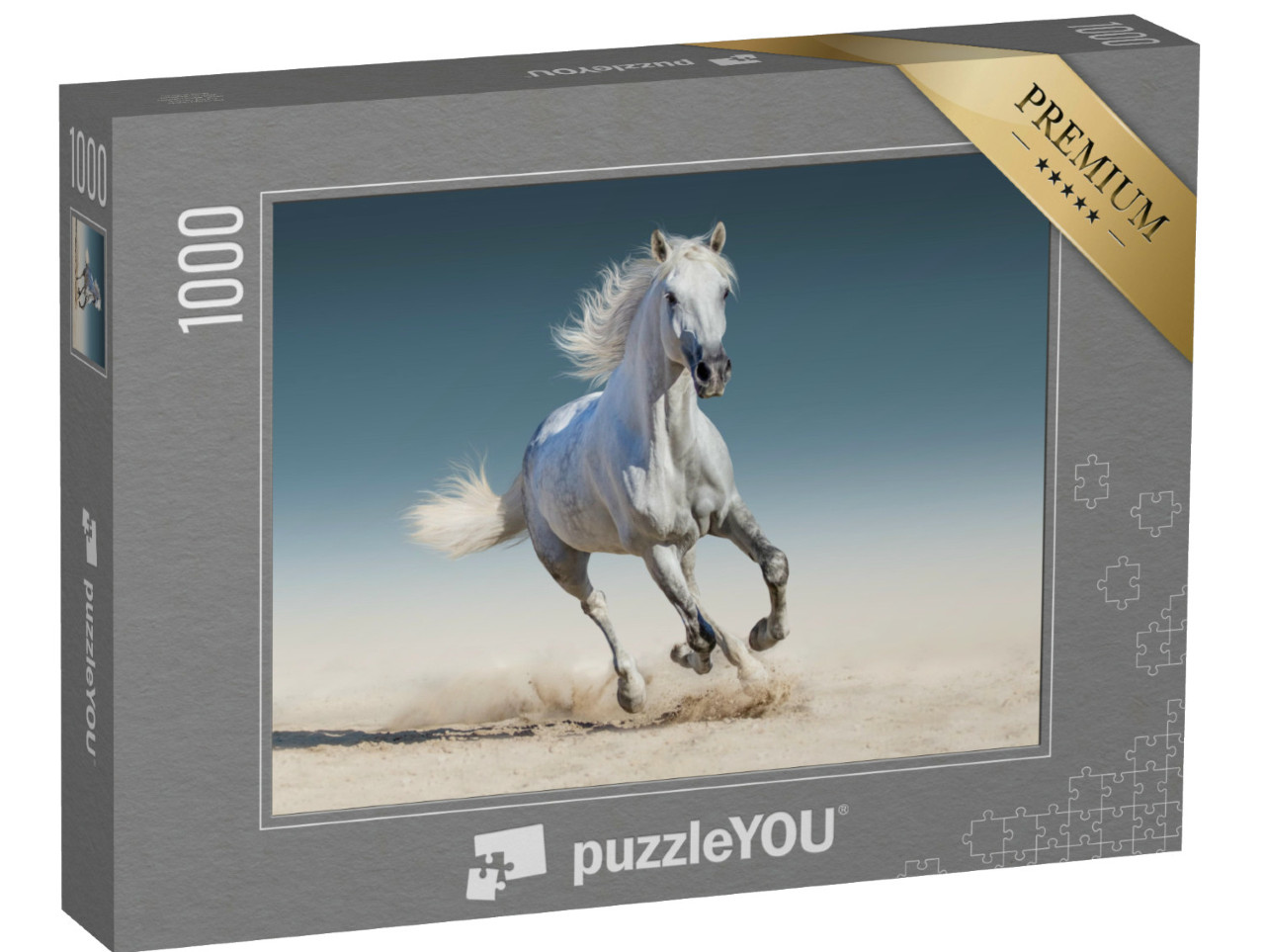 Puzzle 1000 Teile „Weißes Pferd läuft im Galopp“