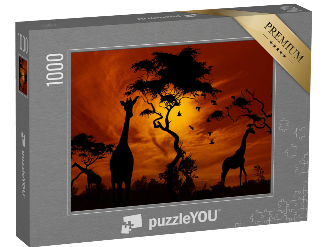 Puzzle 1000 Teile „Giraffen im glühenden Sonnenuntergang“