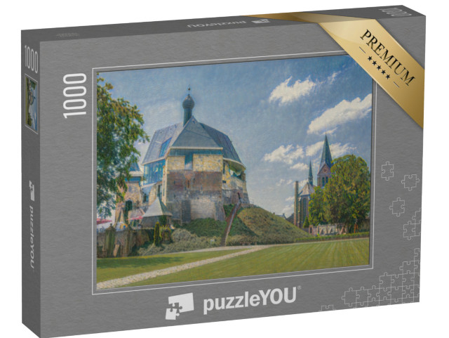 Puzzle 1000 Teile „im Kunst-Stil von Claude Monet - Schloss und Kirche in Keverburg an der Maas, Niederlande“