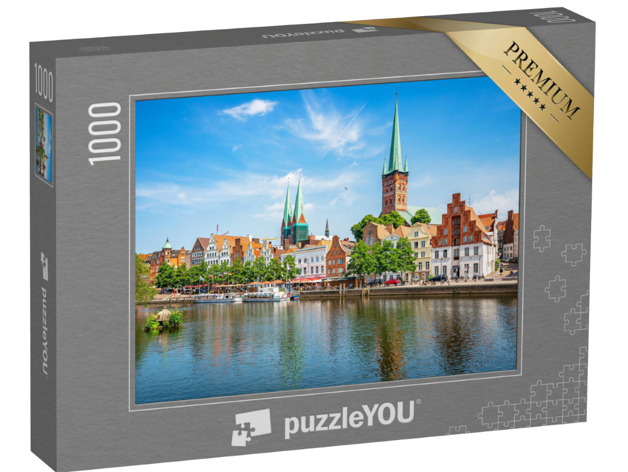 Puzzle 1000 Teile „Panoramablick auf die historische Skyline der Hansestadt Lübeck “